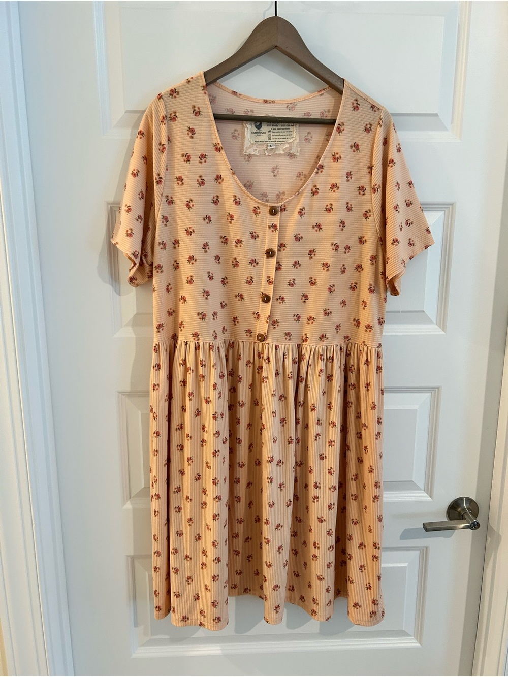 Farmhouse Frocks Floral Dress Peach Pink Size L